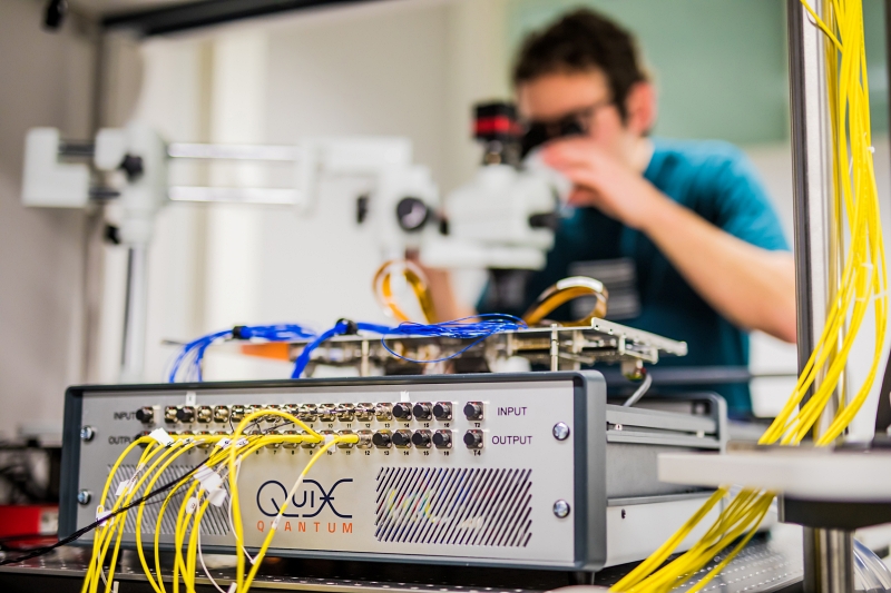 QuiX's 20-qumode processor is based around the manipulation of 925 nm light with photonic integrated circuits. Photo: QuiX Quantum.