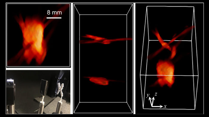 Reconstructed 3D images rendered in different perspective for the letter X. Credit: Intelligent Optics Laboratory, Liang Gao/UCLA Samueli.