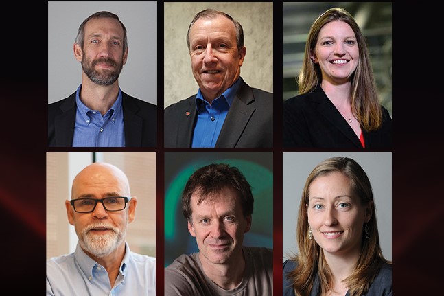 New faces: Top row, from left to right: Peter de Groot, Jim McNally, Jessica DeGroote Nelson. Bottom row, from left to right: David Hagan, Miles Padgett, Laura Waller. Photo: SPIE.