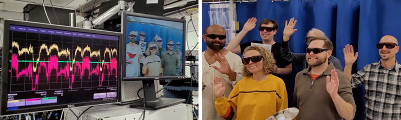 Team TV: The NIST researchers use two different wavelength lasers to prepare gaseous rubidium atoms in Rydberg states. Images courtesy of NIST (video grab from list.gov).