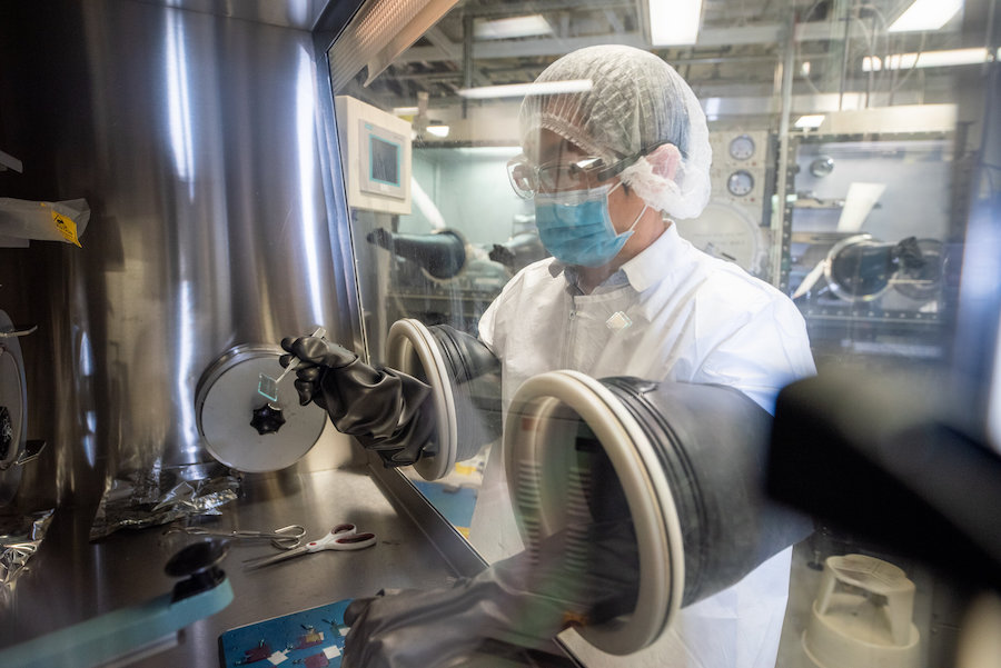 Bin Liu, first author of the Optica paper. The new detector is one of the first demonstrations of a practical optoelectronic device based on polaritons. Credit: Forrest Lab, University of Michigan/Silvia Cardarelli.
