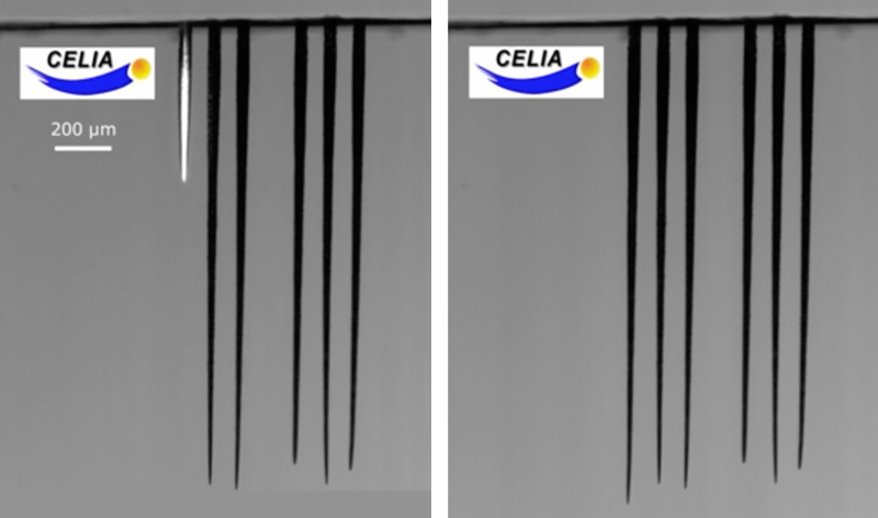 New glass micro-drilling method using a femtosecond laser. Credit: Pierre Balage, John Lopez, Guillaume Bonamis, Clemens H&ouml;nninger and Inka Manek-H&ouml;nninger.