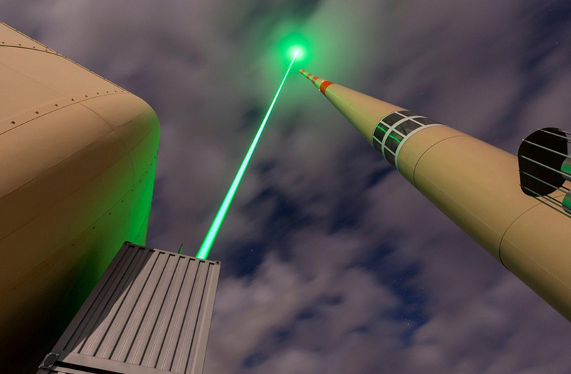 Guiding lightning with a high-power laser installed at the top of Mount S&auml;ntis in Switzerland. Credit: EPFL.