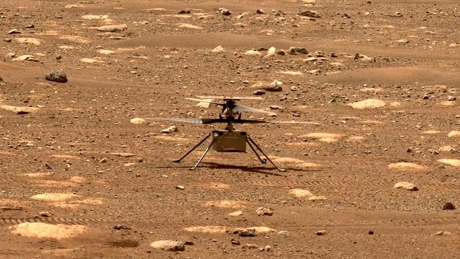 Downdraft from the rotors of the Ingenuity vehicle mobilized the dust, while Mastcam-Z took the video. Credit: ASU.