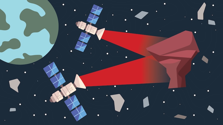 Earth's lower orbit is filling up with junk that poses a threat to space assets. New WVU research explores whether space-based lasers can zap even tiny particles or large fields of debris off potential collision courses with objects like satellites or space stations. Credit:WVU Illustration/Savanna Leech.