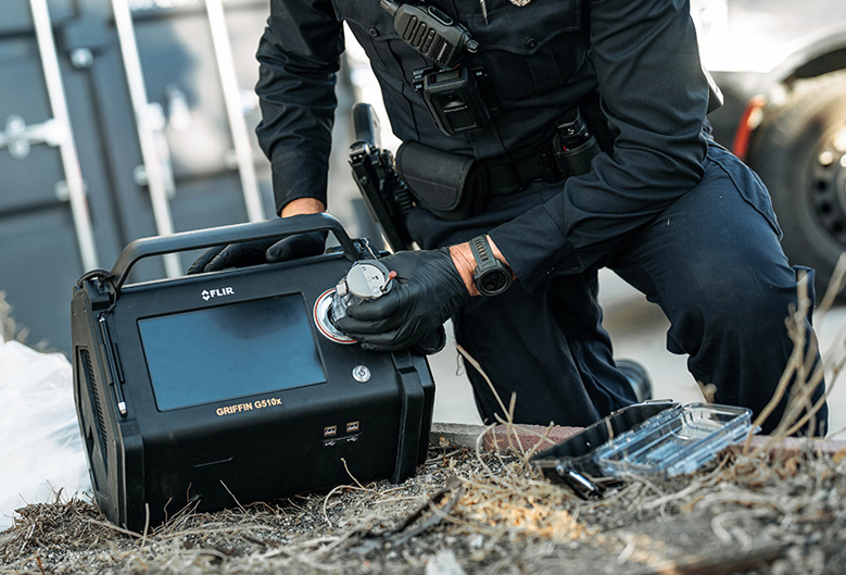 The Griffin G510x is designed to detect narcotics such as fentanyl, enabling law enforcement and first responders to identify street drugs inside of five minutes. Image: Teledyne Flir Defense.