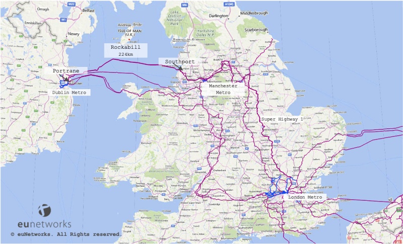 euNetworks operates 17 fiber-based metropolitan networks connected with a high-capacity intercity backbone covering 53 cities in 17 countries across Europe. Its 