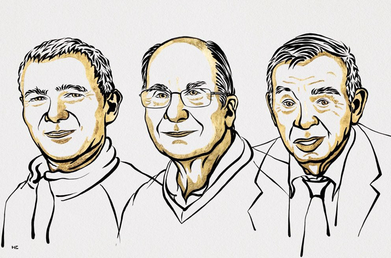 Massachusetts Institute of Technology scientist Moungi Bawendi, Prof. Emeritus Louis Brus, of Columbia, and Alexei Ekimov of Nanocrystals Technology Inc. &copy; Johan Jarnestad/The Royal Swedish Academy of Sciences.