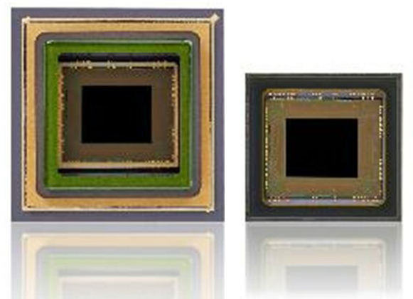 IMX992 SWIR image sensor. Left: Ceramic PGA package with built-in thermoelectric cooling device. Right: Ceramic LGA package. Images: Sony Semiconductor Solutions.
