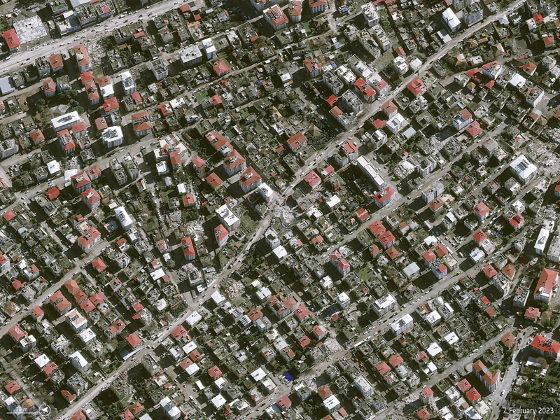 Osmaniye City, in Tuerkiye, captured by Pleiades Neo.  High-resolution satellite images captured by Pl&eacute;iades Neo show several collapsed buildings in the northeast of the city Osmaniye, T&uuml;rkiye. They were acquired by Pl&eacute;iades Neo on 7 February 2023, the day after the earthquake that shook eastern T&uuml;rkiye and northern Syria. Image courtesy of ESA.