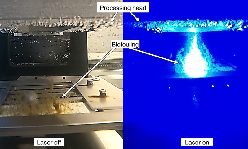 The underwater laser process in side view. (Photo: LZH).