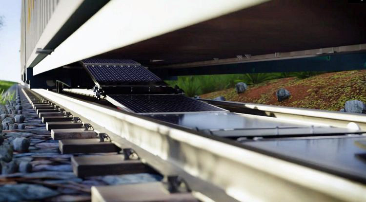 A specially-designed train will instal the panels as it travels along the track. Image courtesy of Sun-Ways.