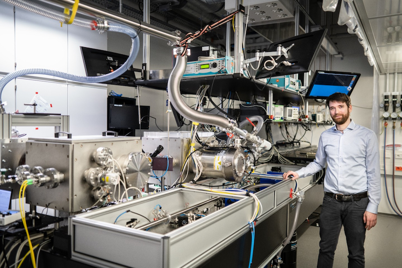 EUV source developed by Robert Klas (pictured) fits on a single lab bench. &copy; Fraunhofer IOF.