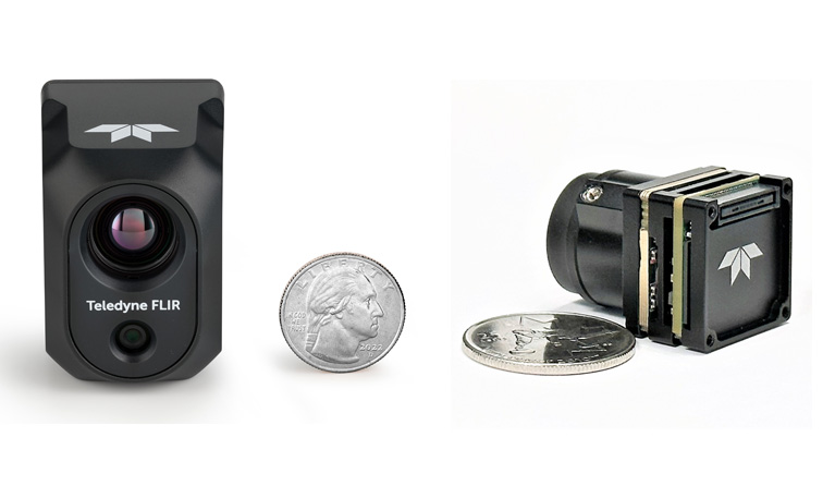 New views: (L) the Hadron 640R; and (R) shutterless MicroCalibir  LWIR camera. Teledyne Flir / Teledyne Dalsa.