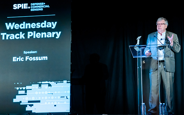 Eric Fossum of Dartmouth University discusses current and future trends for CMOS image sensors at SPIE Defense + Commercial Sensing 2023. Credit: Lotus Eyes Photography.