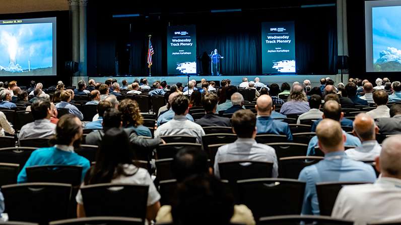 Jeyhan Kartaltepe of Rochester Institute of Technology discusses the COSMOS-Web and the James Webb Space Telescope with a full room of attendees at SPIE Defense + Commercial Sensing 2023. Credit: Lotus Eyes Photography.

<cap2>Eric Fossum of Dartmouth University discusses current and future trends for CMOS image sensors at SPIE Defense + Commercial Sensing 2023. Credit: Lotus Eyes Photography.