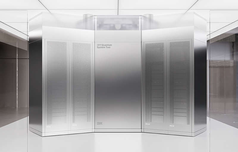 IBM Quantum System Two, visually rendered here, is a system designed to be modular and flexible, combining multiple processors into a single system with communication links. (Credit: IBM).

