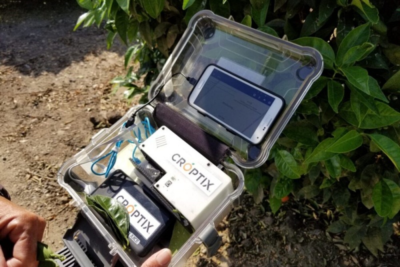 The smart phone-based spectrophotometer platform developed by Croptix is said to enable real-time measurement of both a plant's nutritional balance and the presence of any pathogens. It means that nutrient applications can be adjusted more easily and affordably, and should also lead to lower pesticide use. Photo: Croptix.