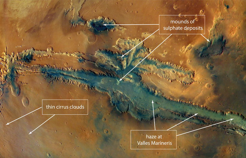 Close-up of Valles Marineris from global Mars color mosaic. Image credit: ESA/DLR/FU Berlin/G. Michael.