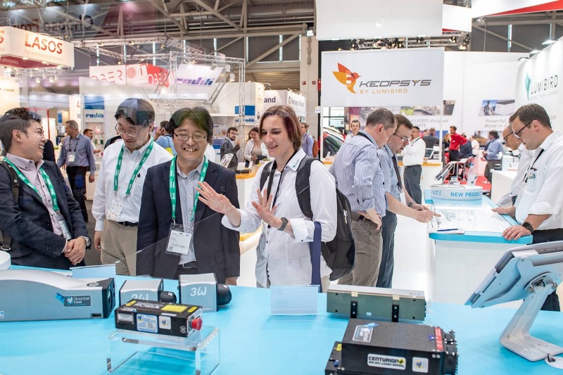 Lumibird's booth at the LASER World of Photonics trade show in Munich in 2019. Following a series of acquisitions, the France-headquartered photonics company is hoping to reach annual sales of &euro;250 million this year. Photo: Thomas Plettenberg/Messe M&uuml;nchen.
