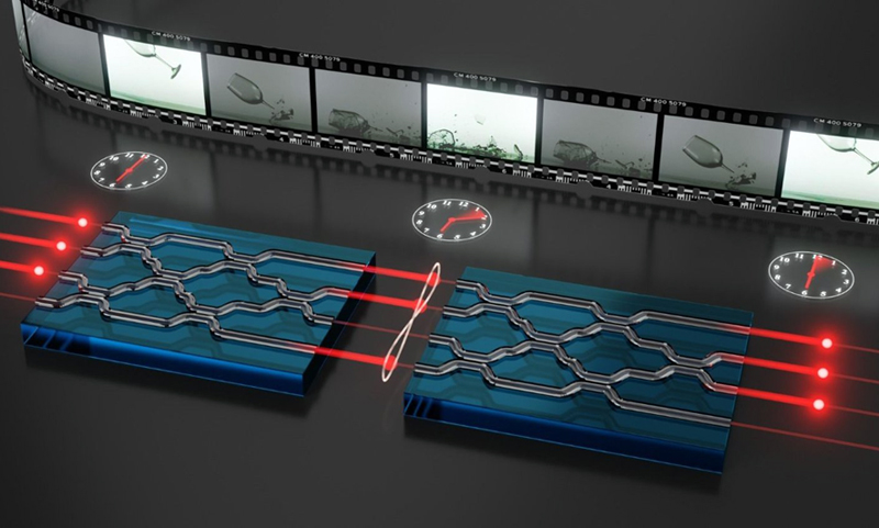 In the experiment, the Twente researchers used an optical chip with channels through which the photons could pass. Image: University of Twente.