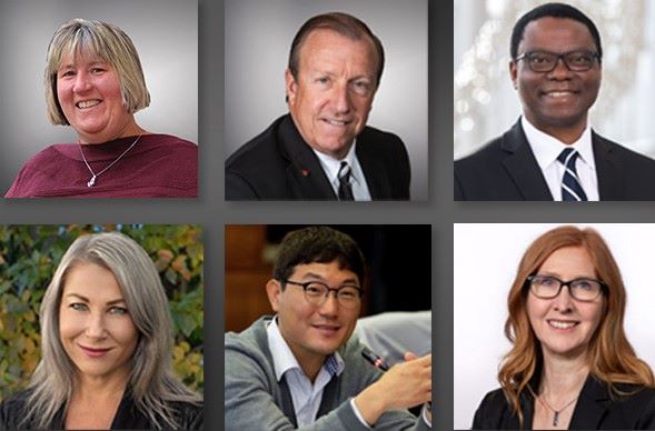 Top row, from left to right: Julie Bentley, Jim McNally, Samuel Achilefu. Bottom row, from left to right: Agnes Huebscher, Daewook Kim, Michelle Stock. Photo composite: SPIE.
