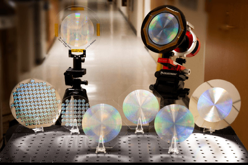 This 10-centimeter-diameter glass metalens can image the sun, the moon and distant nebulae with high resolution. Credit: Capasso Lab/Harvard SEAS.