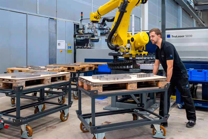 SortMaster Station and the SortMaster Vision, Trumpf enables automated sorting of any sheet metal parts. Image: Trumpf.