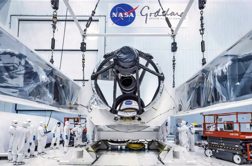 Optical telescope assembly for the Nancy Grace Roman Space Telescope, which was recently delivered to the largest clean room at the NASA's Goddard Space Flight Center in Greenbelt, Md. Credit: NASA/Chris Gunn.