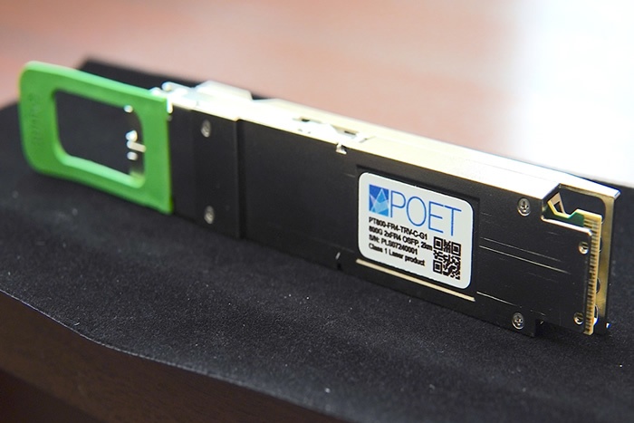 POET's 800G 'Wavelight' transceiver module can be produced with manufacturing techniques said to eliminate the need for wire bonds and active alignment of key components like the laser. Image: POET Technologies.