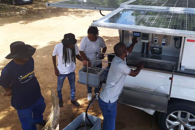 The prototype of a mobile supply platform in field tests; S Mile Solutions is targeting energy and water purification support for 