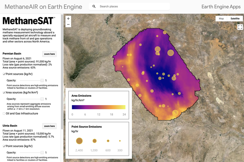 Prototype sample of MethaneSAT data gathered in 2021. Credit Google Earth Engine.