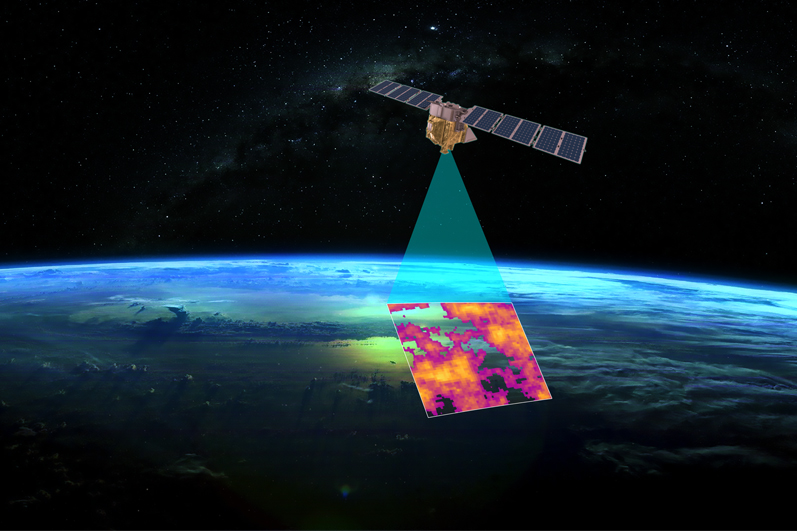 MethaneSAT gathering data (rendering). Credit: MethaneSAT.