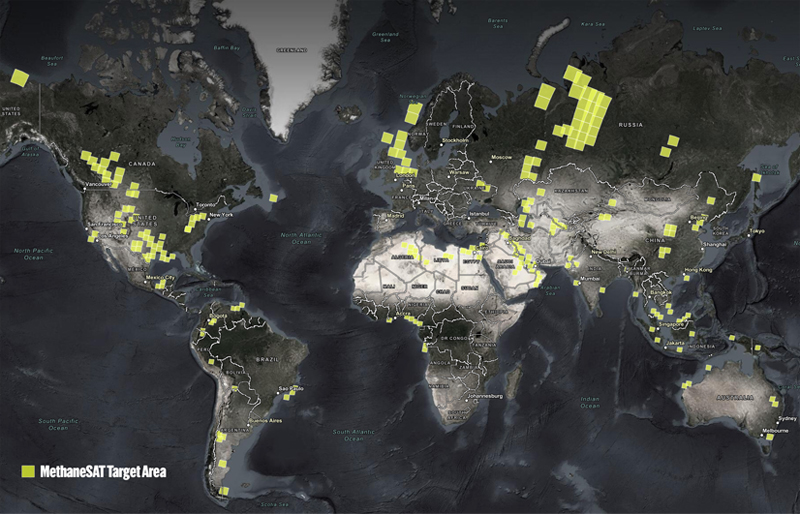 MethaneSAT will target specific areas of the world. Credit MethaneSAT.
