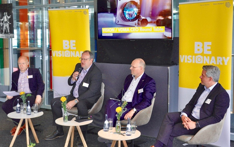 L-R: Mark Williamson, Chairman of the Board of the VDMA Machine Vision Division; Dr. Martin Klenke, Director Business Development, Teledyne GmbH; Dr. Olaf Munkelt, Managing Director of MVTec Software GmbH; and Hardy Mehl, CFO and COO at Basler AG.