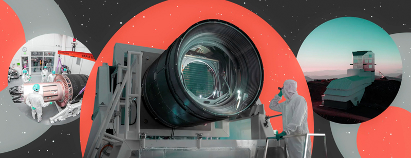 As the heart of the DOE and National Science Foundation-funded Vera C. Rubin Observatory, the 3,200-megapixel camera will help researchers observe the universe in unprecedented detail. Composite image: SLAC.