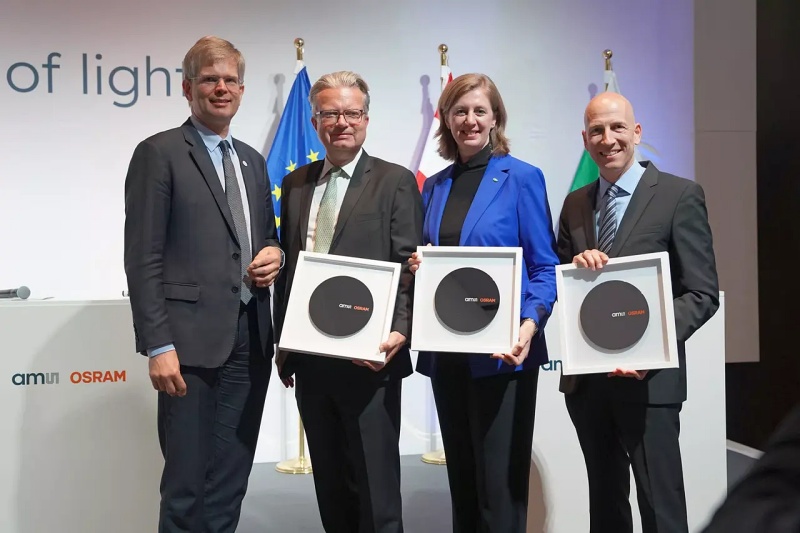 While ams Osram is busy restructuring its legacy business units, the company is also looking to invest heavily in its Premst&auml;tten, Austria, headquarters. CEO Aldo Kamper (far left) and his colleagues have made a request for &euro;200 million via the European Chips Act to support plans for a 