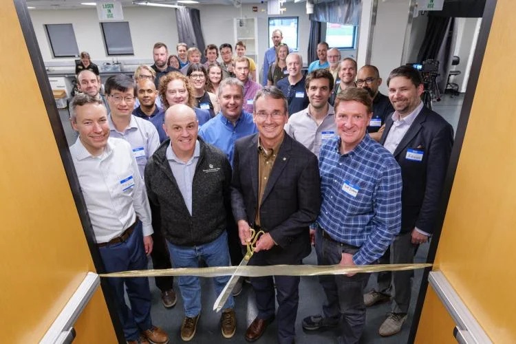 CU Boulder and NIST engineers and physicists gathering for the official opening of the Quantum Engineering Initiative (QEI) Lab space in the CU Engineering Center last year. The lab forms part of the 