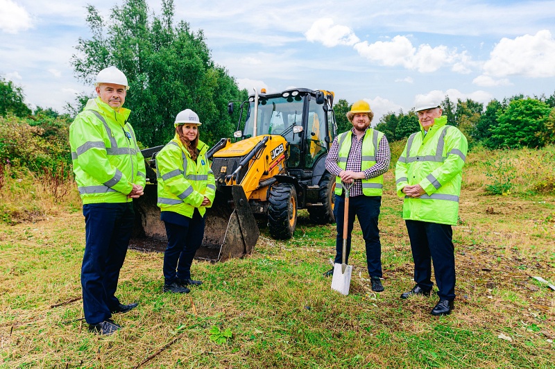 (l-r): Graham McPhail, Professor Gillian Murray, Dr Ross Donaldson, and Professor Gerald Buller from Heriot-Watt University at a ground breaking ceremony for the forthcoming optical ground station. Photo: Heriot-Watt University.