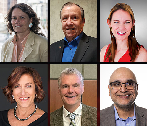 Newly elected: Cather Simpson, Jim McNally, Alexis Vogt. Bottom row, from left to right: Debbie Gustafson, Brian Pogue, Kishan Dholakia.