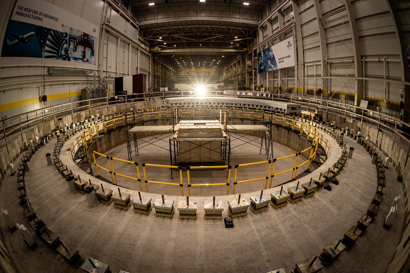 The Giant Magellan Telescope mount will be assembled in this concrete pit with spring boxes, at the purpose-built Ingersoll Machine Tools facility in Rockford, Illinois. Photo: Damien Jemison, Giant Magellan Telescope - GMTO Corporation.