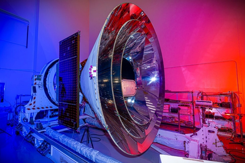 NASA's 'SPHEREx' space observatory, which is due to be launched into a polar orbit next month, will conduct four sky surveys over the course of around two years. The surveys will map galaxies and Milky Way stars in unprecedented spectral detail, hopefully revealing more about what exactly happened during the first split-second of the universe, when the Big Bang was followed by rapid inflation. It will also look for spectral signs of water, carbon dioxide, and other key ingredients for life in the Milky Way. Image: BAE Systems.