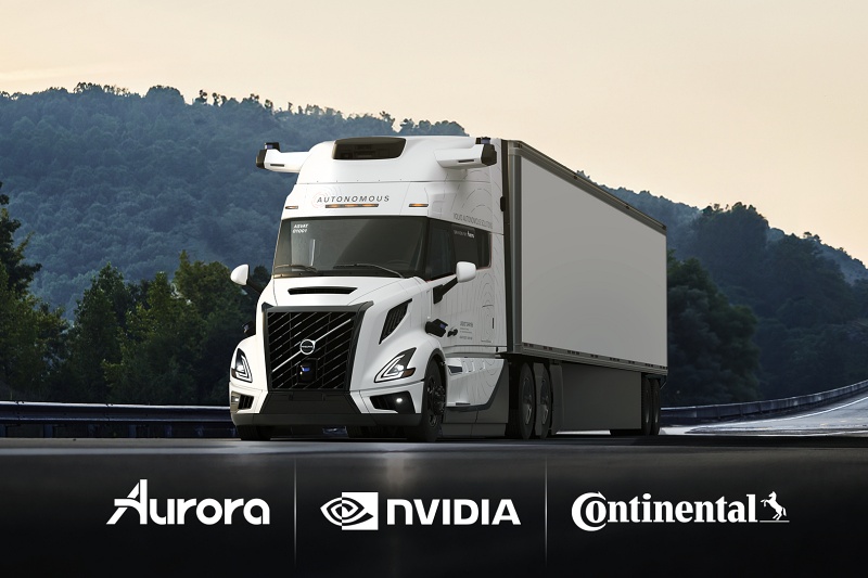 Aurora, Continental, and now Nvidia are partnering to deploy FMCW lidar-equipped driverless trucks at scale. Photo: Aurora/Volvo.