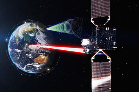 JAXA's Laser Utilizing Communication System (LUCAS). The purpose of this system is to have satellites in geosynchronous orbit relay communications between Earth observation satellites and ground stations. This will enable to expand the range of real time communication area. Optical communication is adopted instead of radio waves to increase the data transmission volume in order to meet the advancement of satellite development for high resolution data. Source: JAXA.