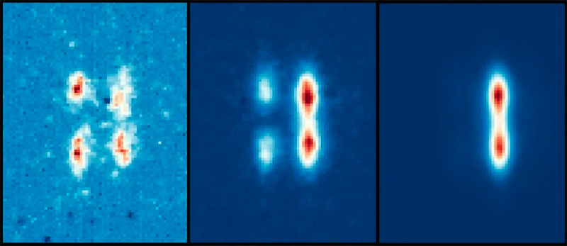 While there are still only a few dozen photons in the space, - they are distributed evenly between the left- and right-hand 