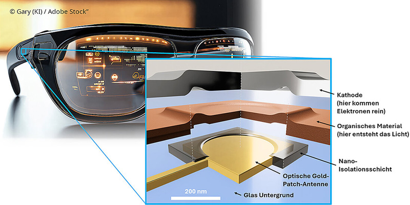 View of a nano light-emitting diode as developed in WÃ¼rzburg. Image: Gary (KI) / Adobe Stock.