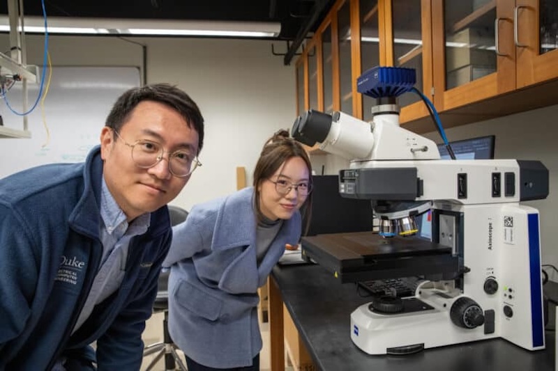 Duke engineers built an AI optical microscope that analyzes 2D materials as precisely as human experts. Credit: Duke University.
