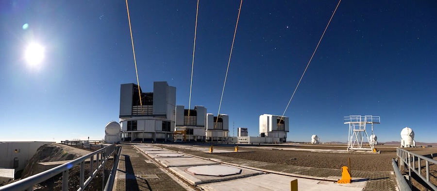 Four lasers for the VLTI at Paranal, Chile. Credit:ESO.