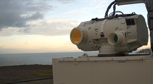 MBDA's 'DragonFire' laser weapon, as seen during low-power tracking tests in 2022. The missile systems company has now won a Â£316M contract with the UK's Ministry of Defence to deliver laser weapons to the Royal Navy from 2027 onwards. Photo: MBDA Systems.