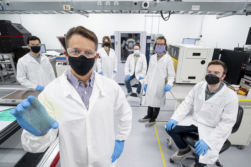 BlueDot Photonics, now part of UbiQD, has been developing perovskite-based materials to improve solar cell performance. This image shows the BlueDot team at the firm's facility in Seattle, Washington. Photo: Ian Wagreich / &copy; U.S. Chamber of Commerce. 